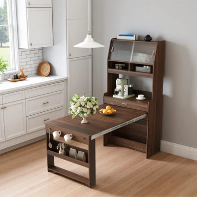 69" Multifunctional Kitchen Pantry With Hutch And Foldable Dining Table by Ivy Bronx