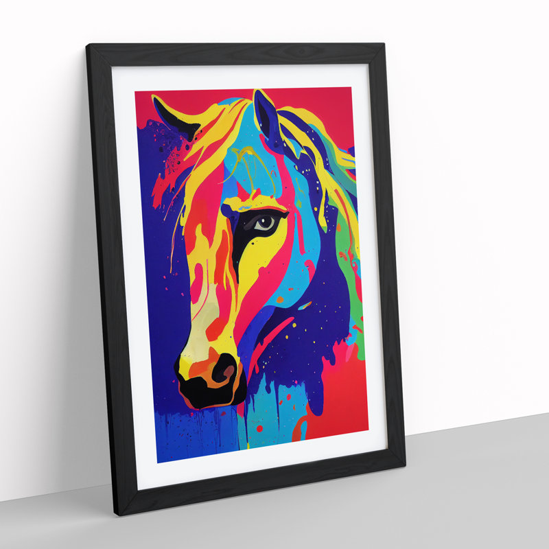 XV1022-4093X Splashed Horse No.3 Abstract - Single Picture Frame Painting, Black, 64cm H x 46cm W x 2cm D