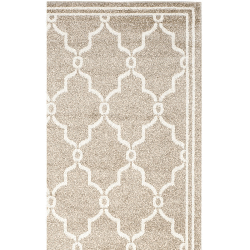 Arkia Geometric Wheat/Beige Indoor/Outdoor Area Rug, Runner 2'3" x 7'