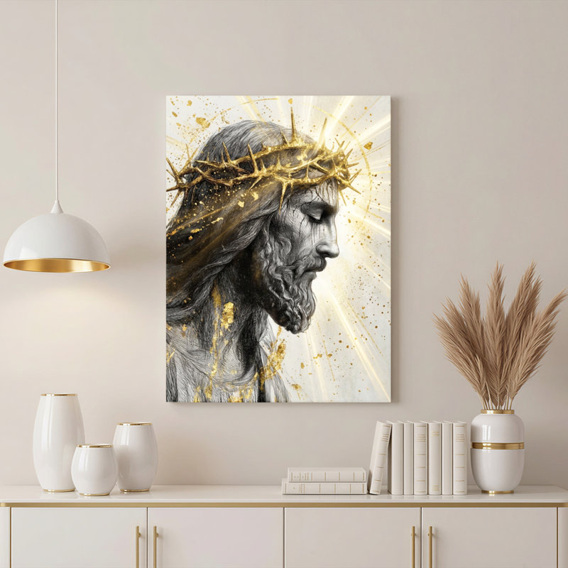 Art mural sur toile Gallery Wrap pour le salon, la chambre à coucher, le bureau ou le vestibule - Décoration murale décorative avec couronne dorée