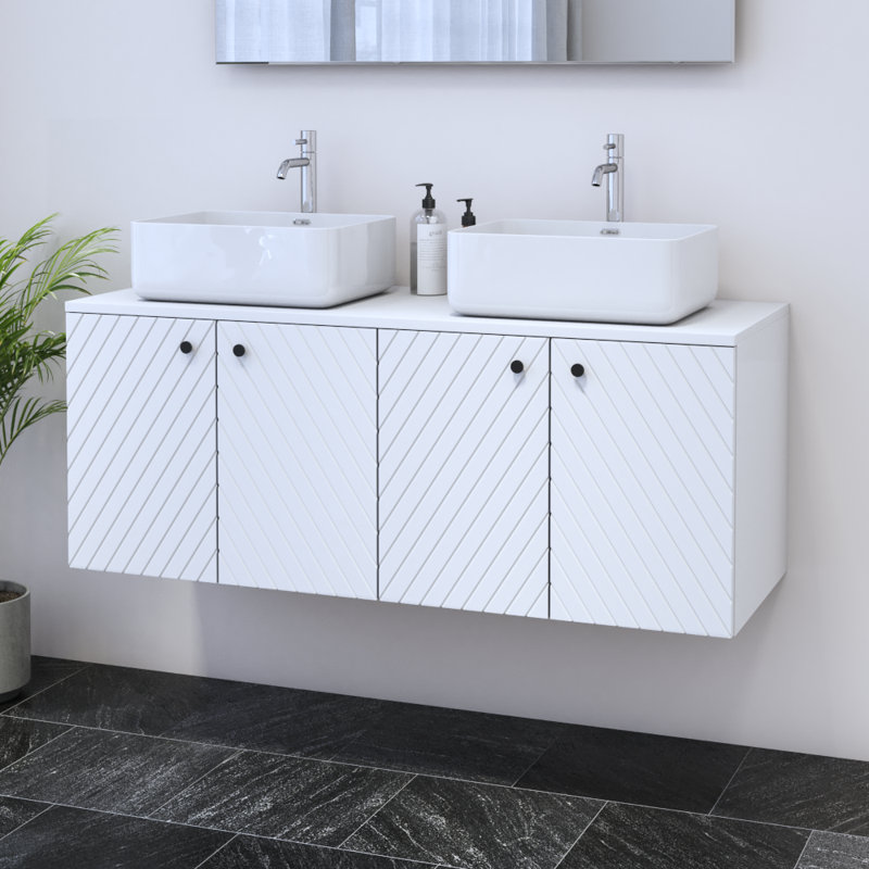 Meuble-lavabo double 47,2 po avec comptoir Karaya, Blanc