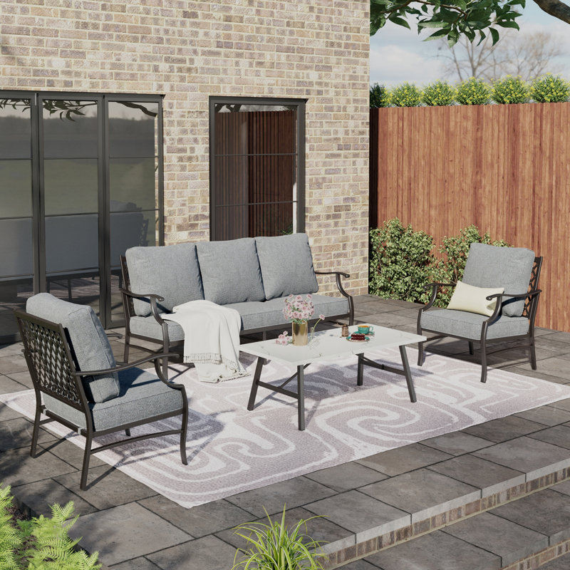 Asfand 5-7- Person Patio Conversation Set with Optional Ottoman, Gray, No