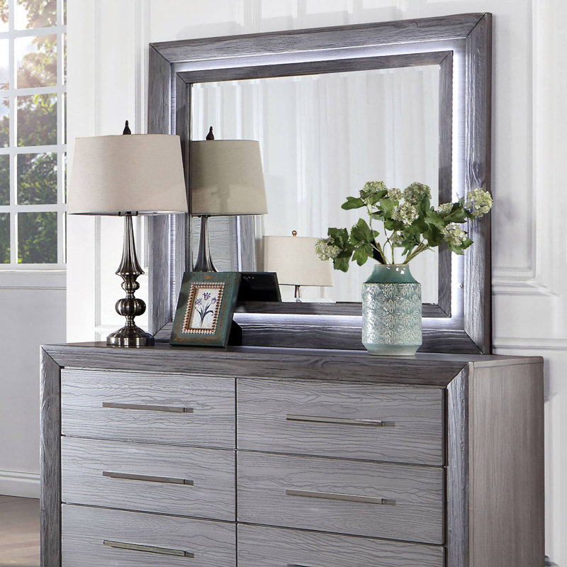 46.4"W Transitional Mirror W/ LED, Gray
