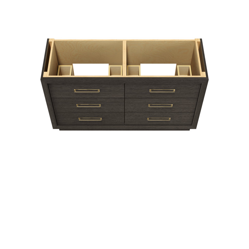 Avalon Double Drawer Bath Vanity, 60", Gray Weathered, Satin Gold