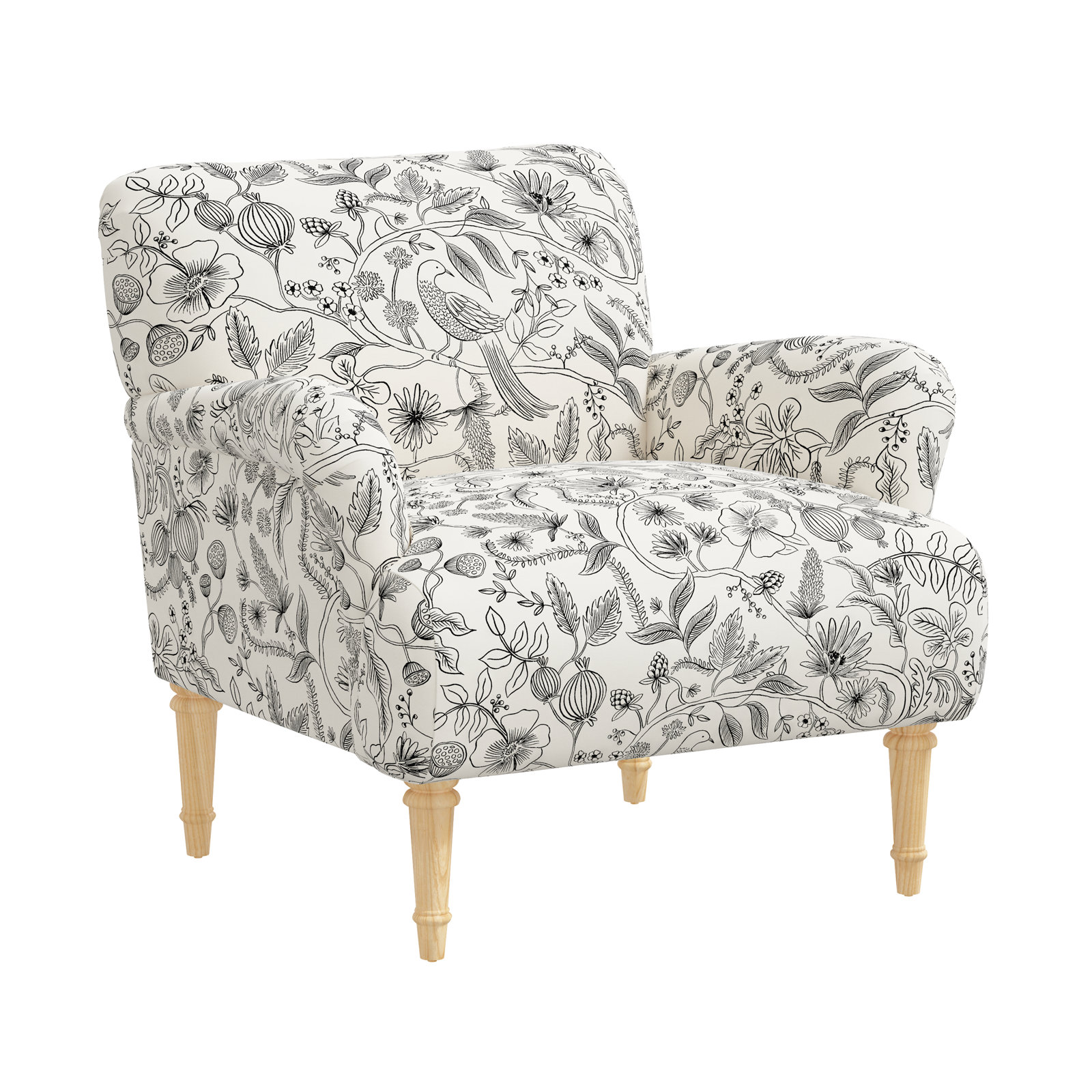 Rifle Paper Co. x Cloth & Company Bristol Chair, Black Aviary Linen Blend, Natural