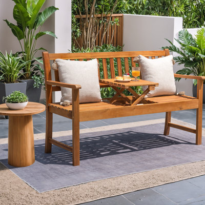 Serg Acacia Wood Outdoor Bench with Foldable Table by Winston Porter