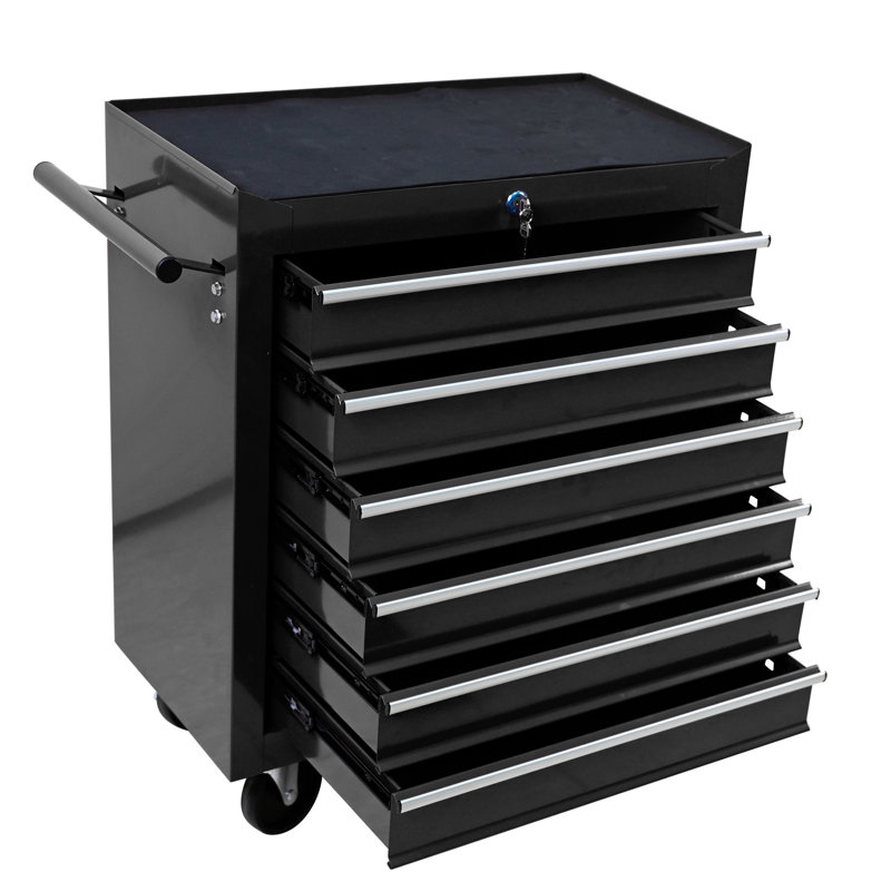 Chariot à outils robuste pour le garage avec 6 tiroirs et système de verrouillage - Revêtement en poudre noir