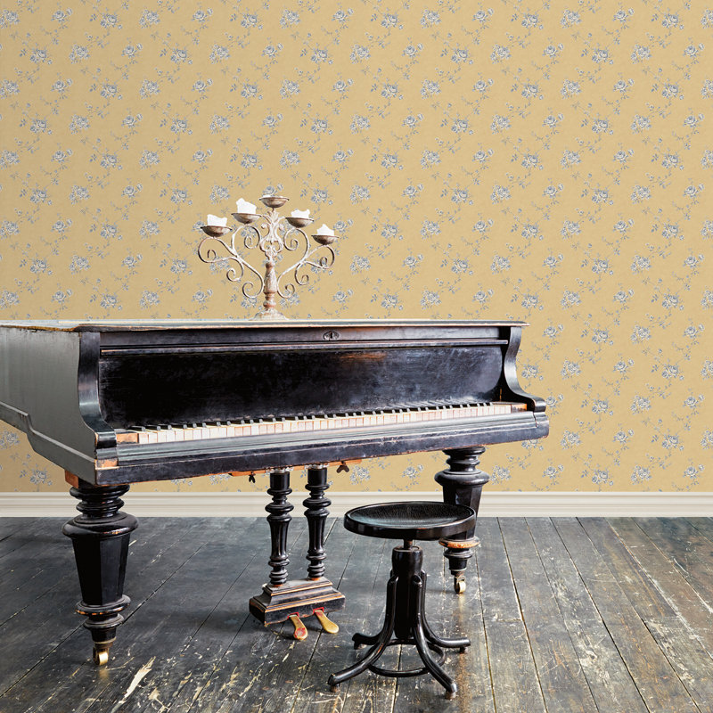 Moffitt 10m x 53cm Textured Satin Wallpaper Roll, Blue/Ochre