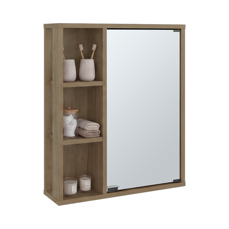 Armoire de salle de bain avec miroir Tonsina - Armoire à pharmacie avec 6 tablettes ouvertes et porte coulissante en miroir - Salle de bain