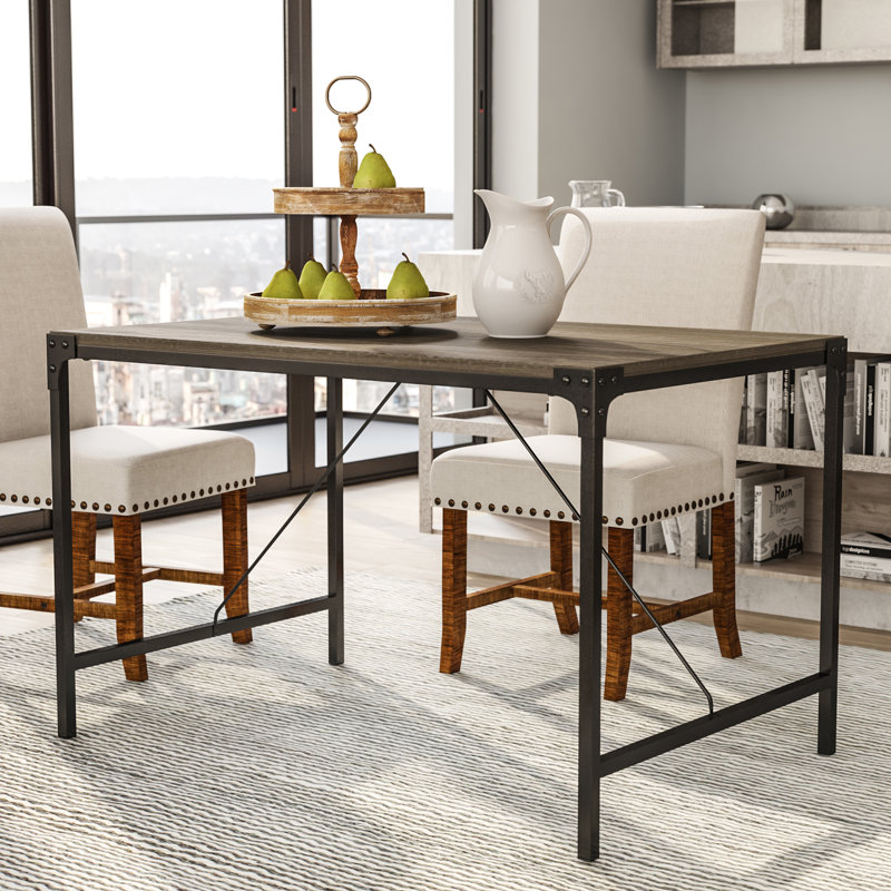 Metal Base Dining Table, Gray Wash