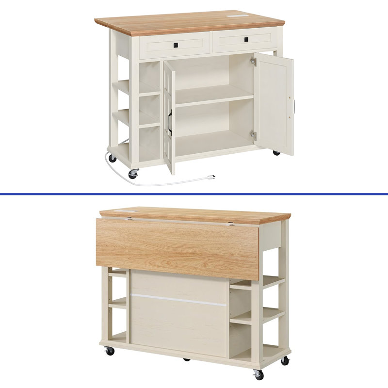 Multifunction Portable Kitchen Island Kitchen Cart with Drop Leaf, White