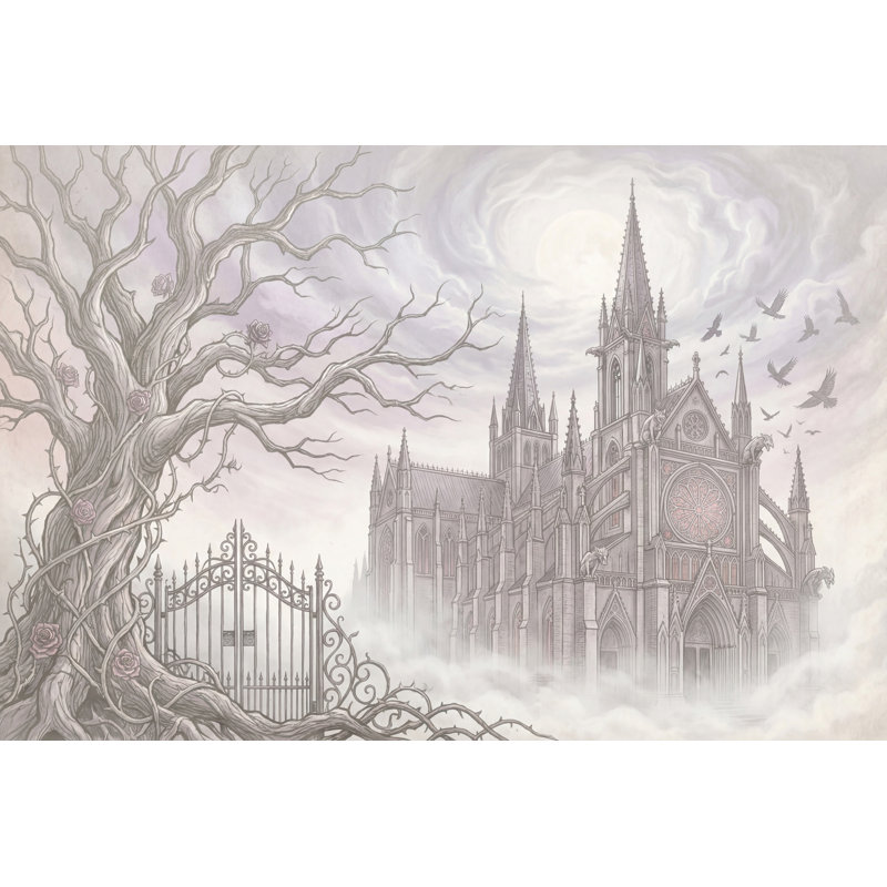 Papier peint cathédrale gothique brumeux, 100 po x 96 po, Peler et coller