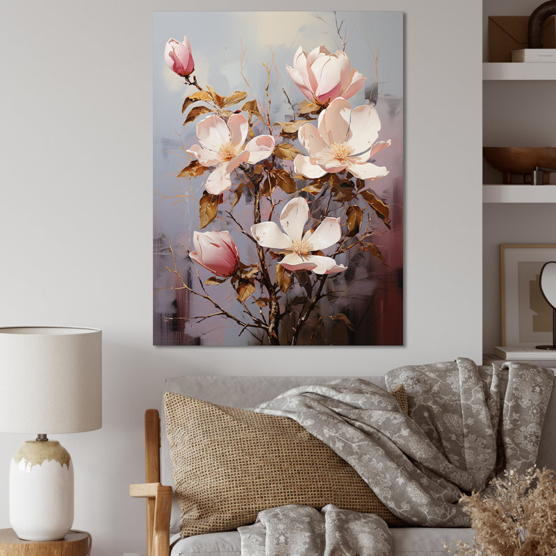 Magnolias II d'extravagance dorée sur toile, H 32 po x l 24 po x P 1 po, Toile tendue
