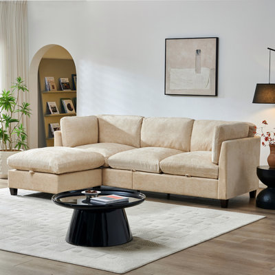 Canapé modulaire 96,5 po pour salon, canapé rembourré en chenille douce, canapé 3 places avec repose-pieds en forme de L