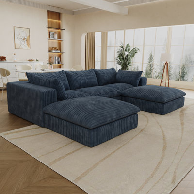 118.2" Cloud Sofa in Corduroy Fabric with Deep Seats and DIY Combination, No Assembly Required
