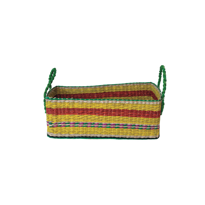 Hand-Woven Seagrass Basket with Stripes