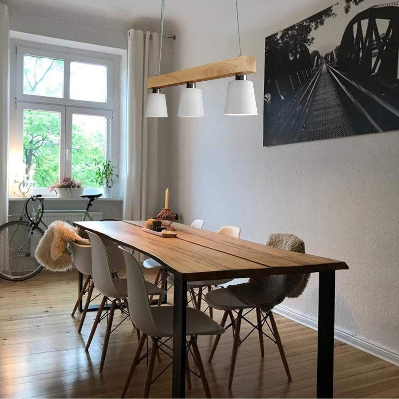 Pendant light dining table wooden hanging lamp 3 flames warm white vintage height adjustable dining table lamp hanging for dining room living room office bedroom kitchen boho- E27 MAX.25W, 70x14x23CM