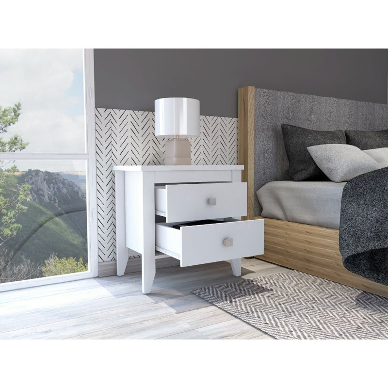 Table de chevet moderne à quatre pieds avec deux tiroirs Breeze