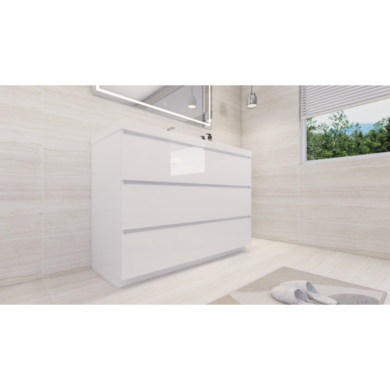 47.3'' Single Bathroom Vanity with Acrylic Top, Hight Gloss White
