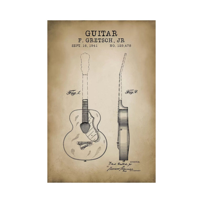 F. Gretsch, Jr. Guitar - Wrapped Canvas Print, 20.32 cm H x 30.48 cm W