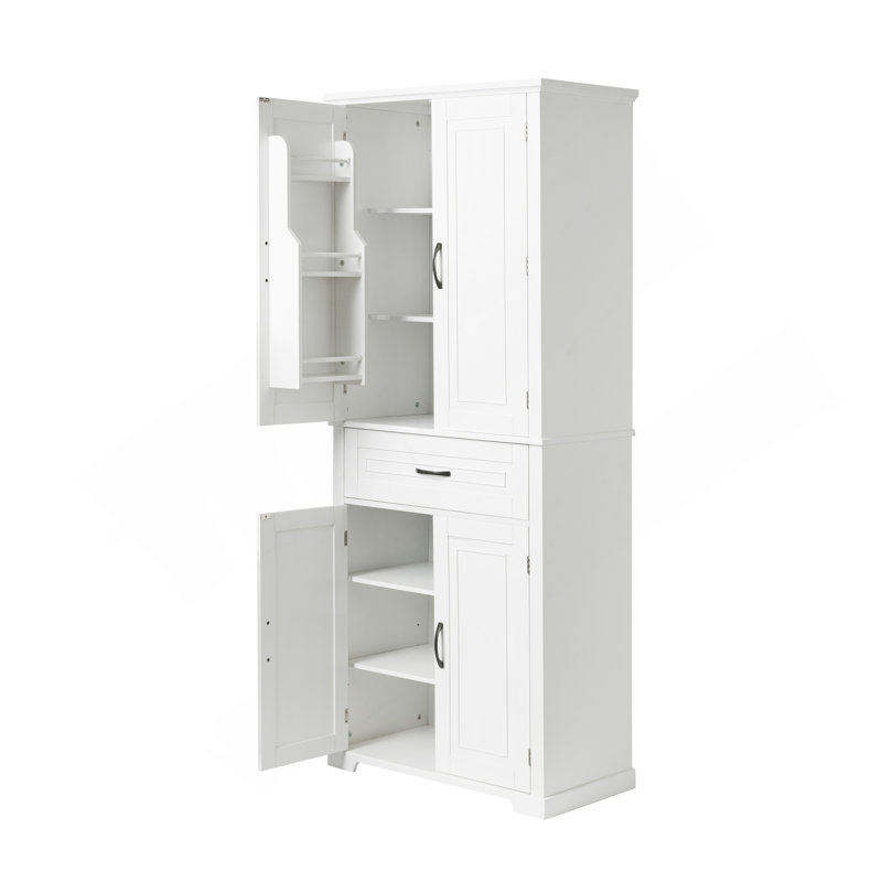 Armoire de rangement pour salle de bain avec portes et tiroir, plusieurs espaces de rangement, tablette réglable, blanc
