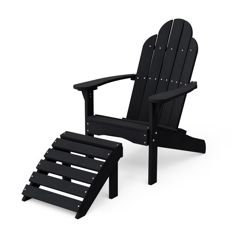 Classic Adirondack Chair with Ottoman, Black