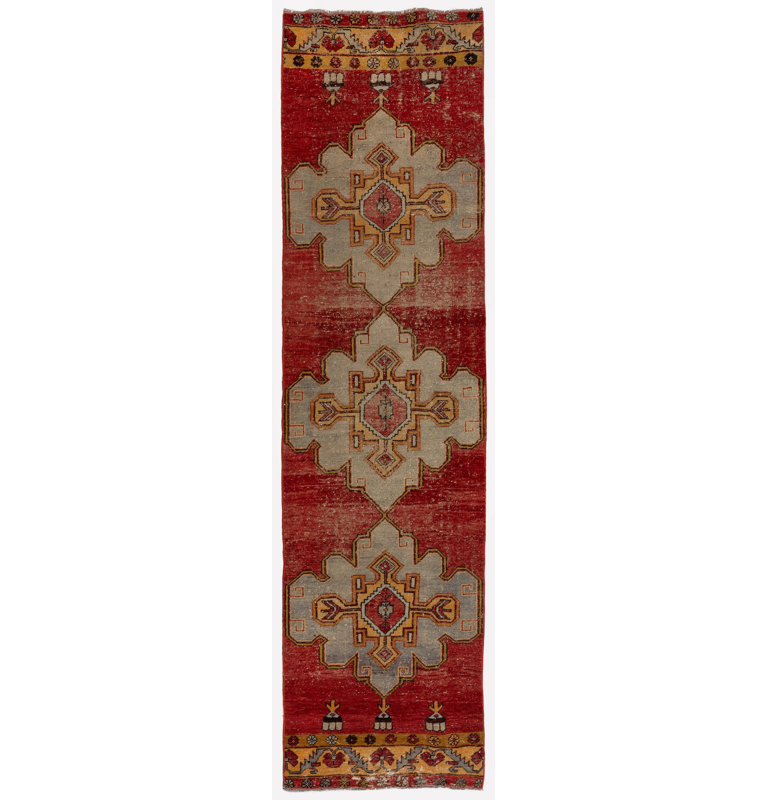 Chemin de table rétro fait à la main. Tapis de couloir en laine unique en son genre