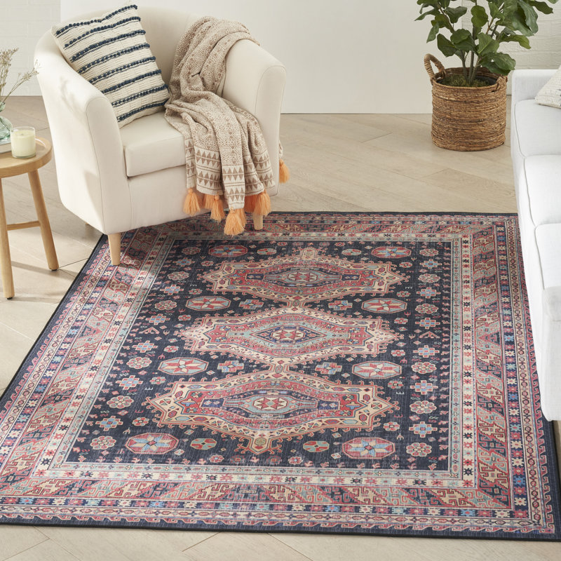 Tapis avec envers antidérapant VNH03-Marine, Rectangle 5 pi x 7 pi