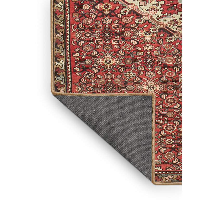 Tapis traditionnel rouge / brun / pêche, Rectangle 7 pi x 10 pi