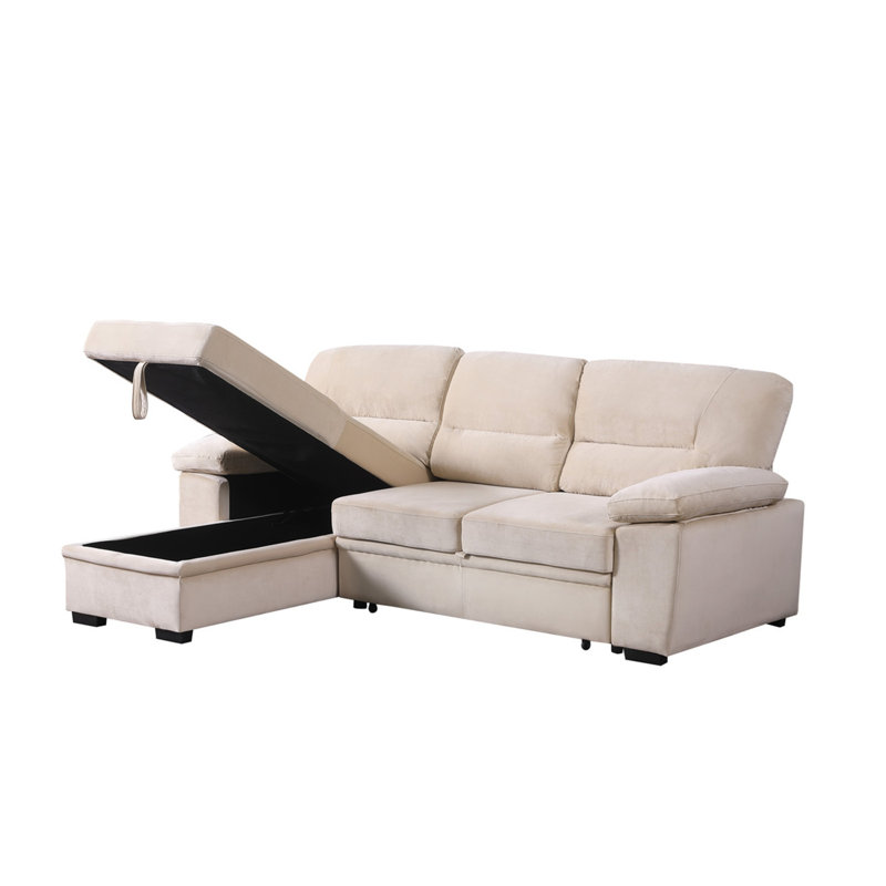 Canapé-lit modulaire réversible en tissu de velours beige Kipling, Velours beige