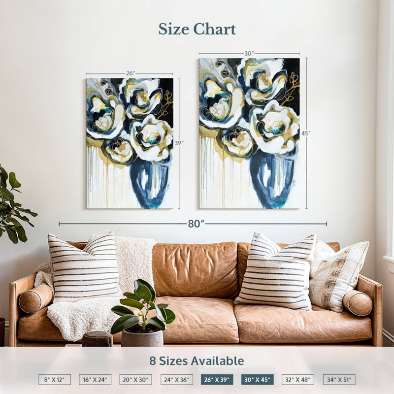 Avery en fleurs en bleu, H 39 po x l 26 po