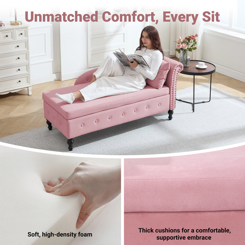 Chaise longue de rangement en velours Eastham, Orienté vers la gauche, Rose
