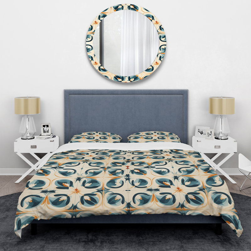 Ensemble de housse de couette bleu et beige, Housse de couette pour grand lit et 2 taies décor