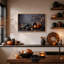 Citrouilles vertes et oranges avec lanterne allumée sur toile murale d'Halloween-883097346