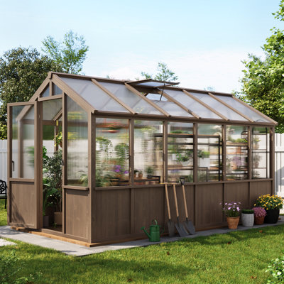 Heavy Duty Wooden Greenhouse, Walk-in Outdoor Garden Outdoor Storage with Polycarbonate Panels