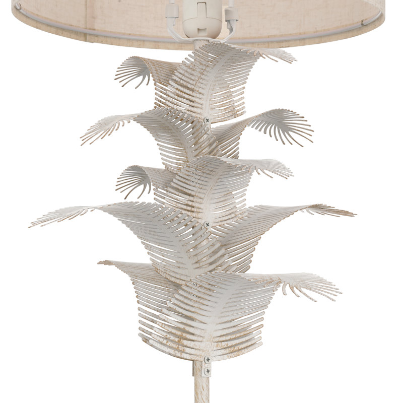 60cm Metal Table Lamp with Linen Shade, Antique Distressed White
