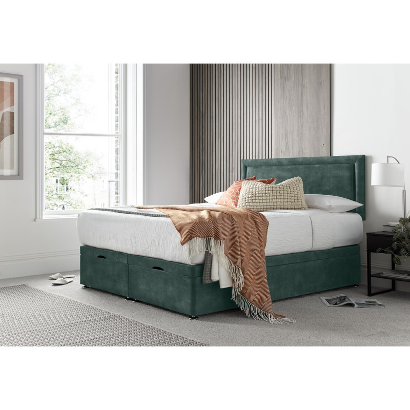 Regent Border Conistan Upholstered Ottoman Storage Bed with Panel Headboard & Gas Lift, Kingsize (5'), Emerald