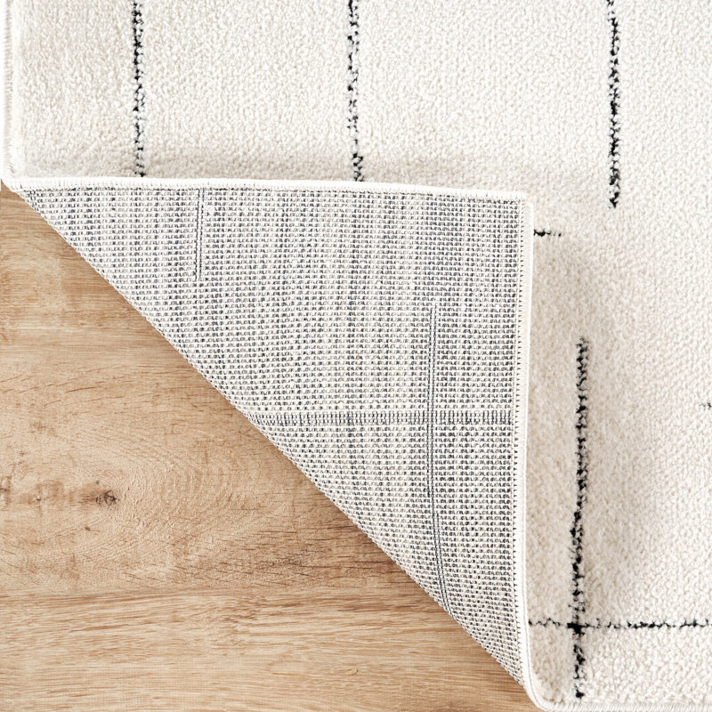 Tapis à lignes abstraites minimalistes crème moderne Abani Orith OLV130A, Rectangle 6 pi x 9 pi