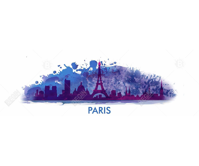 «Paint Splash Silhouette of Paris» sur toile | Décoration intérieure, H 17,25 po x l 49,25 po