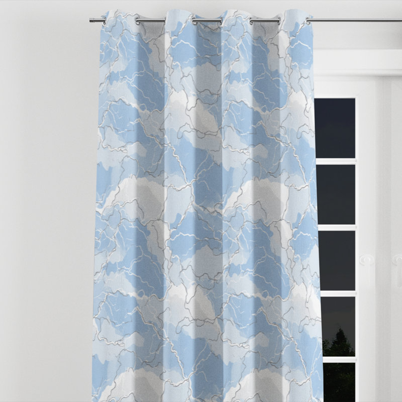 Abstract Velvet Curtains - White Bosiljka Grommet Curtain - 1 Panel, 52" W x 120" L, Silver Grommets