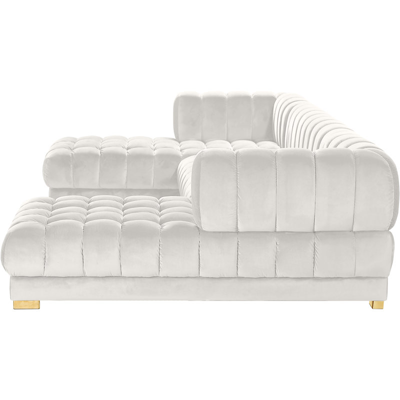 143" Wide Velvet Symmetrical Sectional, Cream Velvet