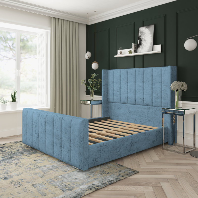 Willow Marble Upholstered Bed Frame, Double (4'6), Ocean