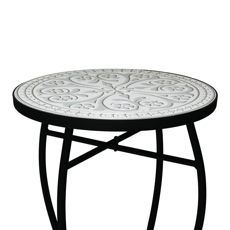 Table d'appoint d'extérieur ronde en mosaïque avec pieds incurvés en fer, gris et noir