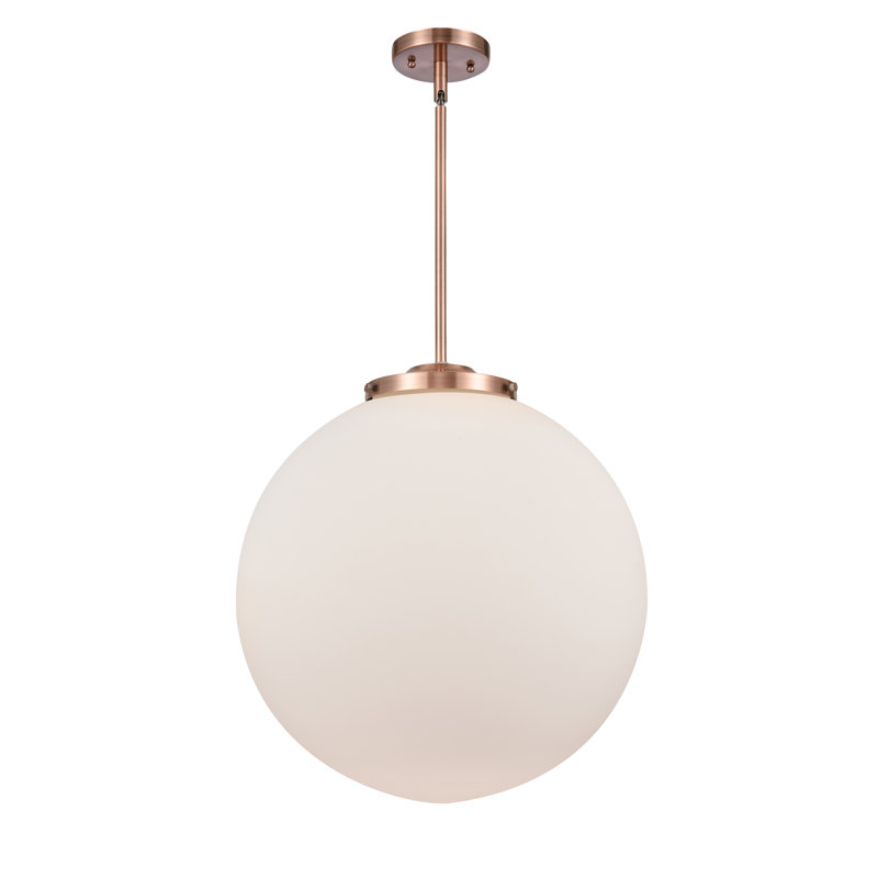 Luminaire suspendu sphère 1 lumière Frederick, Blanc mat, H 19 po x l 18 po x P 18 po, Nickel satiné brossé