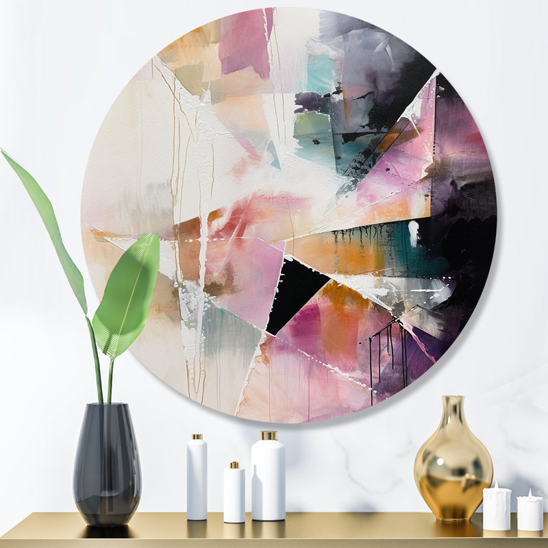 Purple Language Of Lines II - Abstract Geometric Round Wall Art on Metal, 16" H x 16" W x 1" D