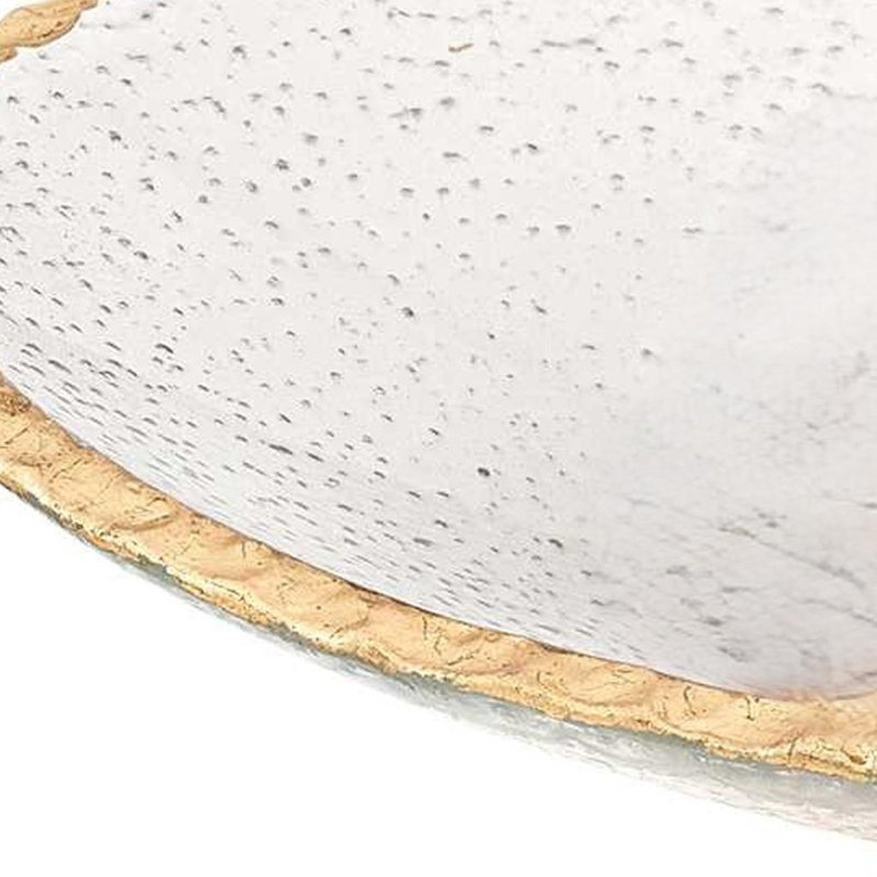 8" Clear And Gold Glass Scalloped Edge Oval Serving Bowl