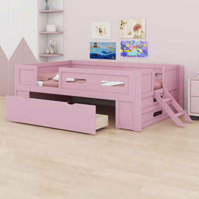 Lit plateforme classique en bois avec garde-corps et tiroir pour chambre d'enfant