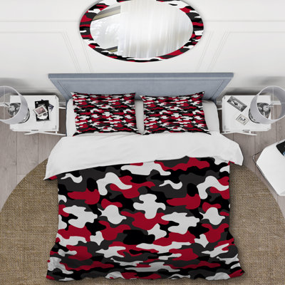 Camouflage black and red - Abstract Duvet Cover Set - Microfiber Polyester