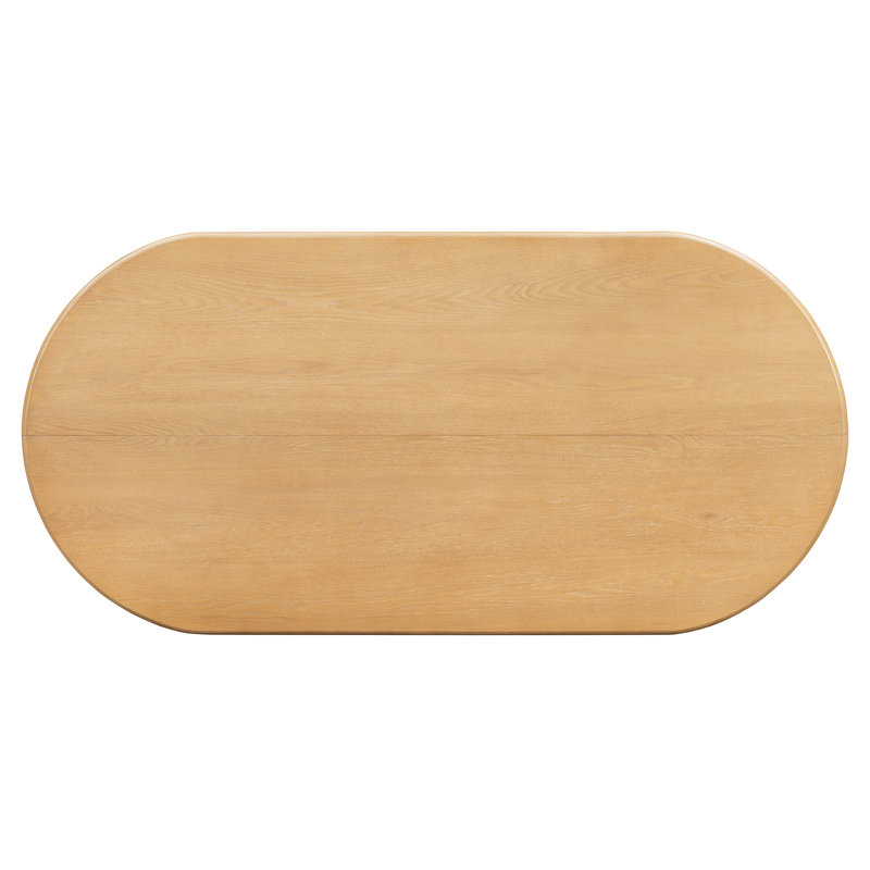 Ensemble de salle à manger ovale Tavira 7 pièces en bois d'hévéa avec chaises rembourrées et piètement cannelé, Naturel