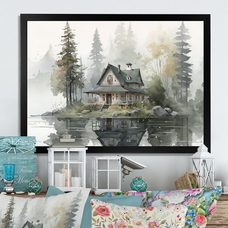 Maison de campagne au bord du lac II, Cadre simple noir, H 12 po x l 20 po x P 1 po